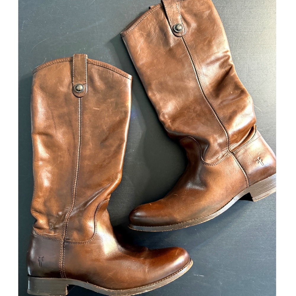 Frye Melissa Button Womens 9.5 B Dark Cognac Brown Leather Riding Boots 3477167